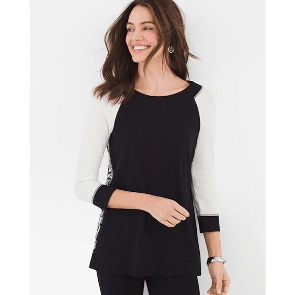 Chicos Zenergy floral zip back shirt/top/tunic Sz O - Picture 2 of 9